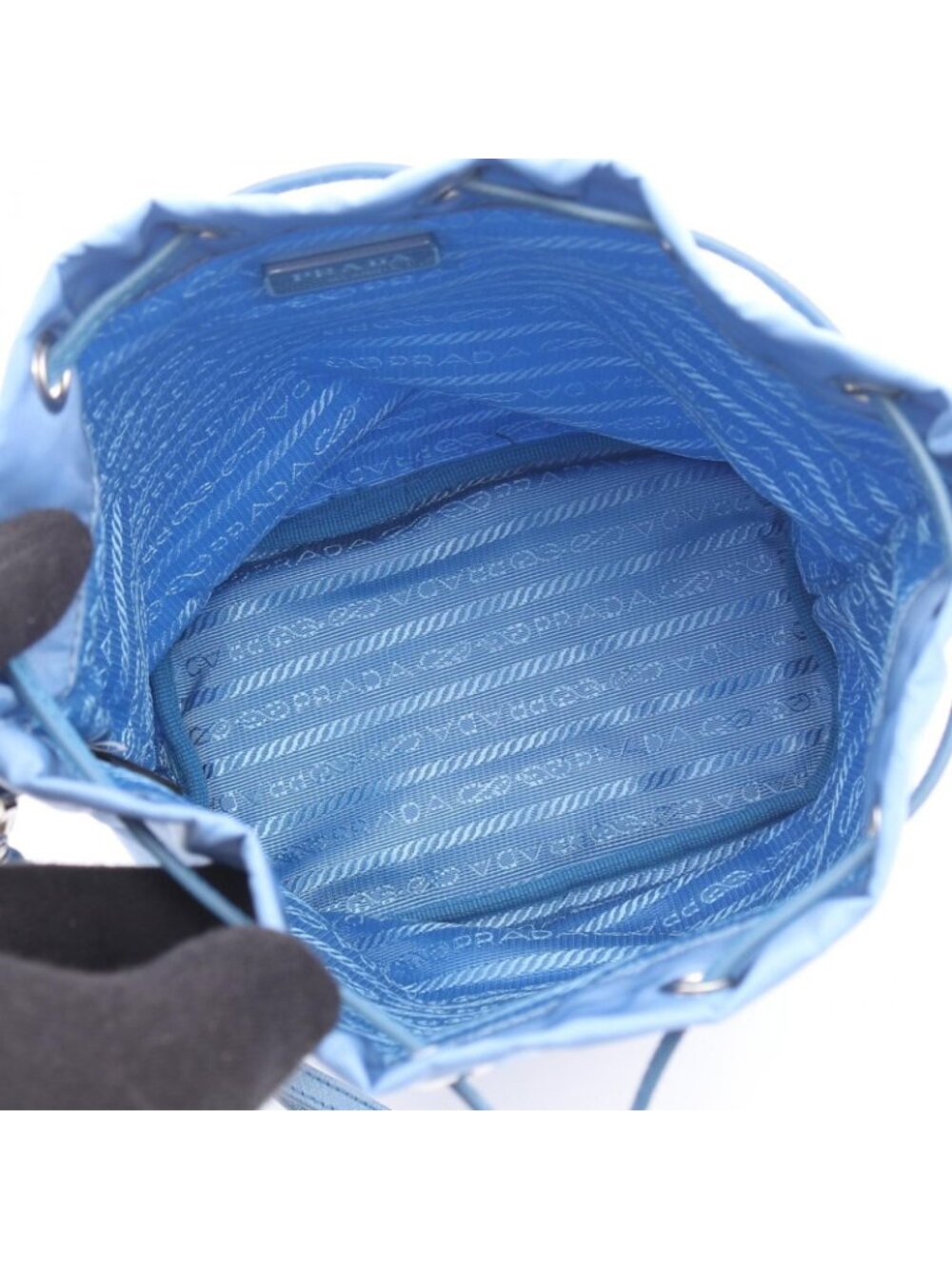 Prada Pouch Re-Nylon Vela Light Blue Nylon Saffiano Leather - Picture 3 of 5